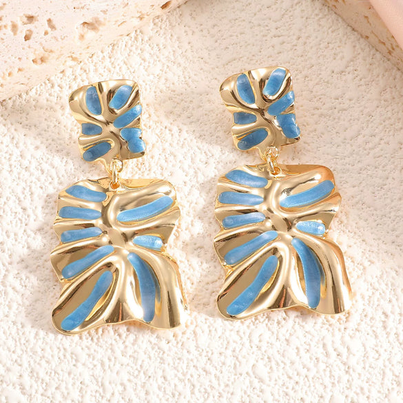 Women's Stainless Steel Geometric Enamel Drop Earrings With Fashionable Design And Polished Statement Style