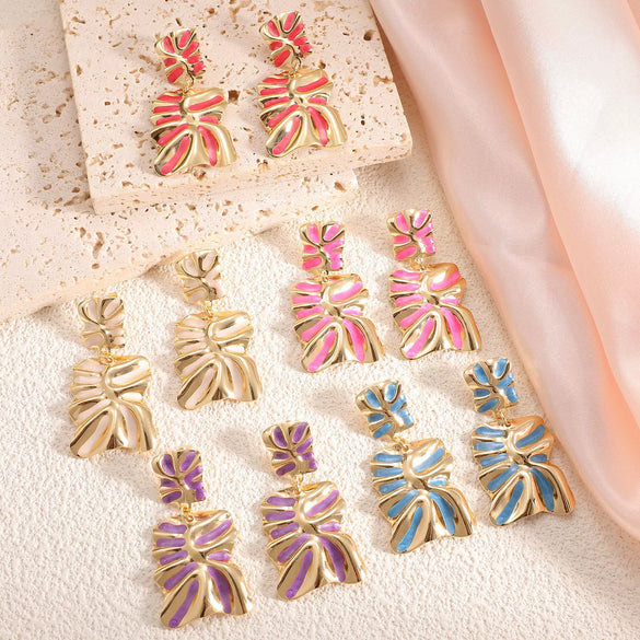 Women's Stainless Steel Geometric Enamel Drop Earrings With Fashionable Design And Polished Statement Style