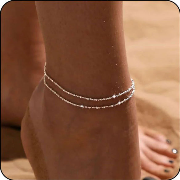 Women's Stainless Steel Geometric Evil Eye Anklet With Diamond Inlay Fashion Versatile Summer Jewelry