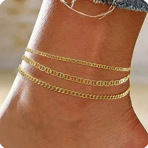 Women's Stainless Steel Geometric Evil Eye Anklet With Diamond Inlay Fashion Versatile Summer Jewelry