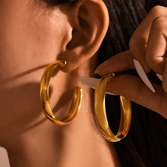 Women's 316L Stainless Steel Geometric Exaggerated Big Circle Earrings 18K Gold Plated