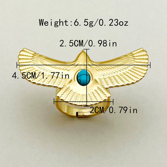 Women's Stainless Steel Geometric Exaggerated Irregular Open Ring Electroplated Light Luxury Blue Turquoise Jewelry