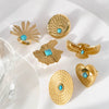 Women's Stainless Steel Geometric Exaggerated Irregular Open Ring Electroplated Light Luxury Blue Turquoise Jewelry