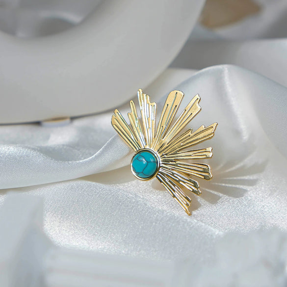 Women's Stainless Steel Geometric Exaggerated Irregular Open Ring Electroplated Light Luxury Blue Turquoise Jewelry