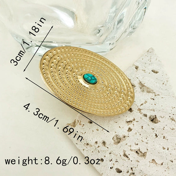 Women's Stainless Steel Geometric Exaggerated Irregular Open Ring Electroplated Light Luxury Blue Turquoise Jewelry