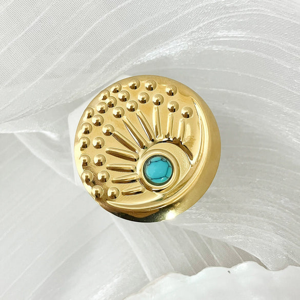 Women's Stainless Steel Geometric Exaggerated Irregular Open Ring Electroplated Light Luxury Blue Turquoise Jewelry