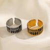 Women's Stainless Steel Geometric Exaggerated Wide Open Ring With Black Oil Dropping And 18K Gold Plated Electroplating