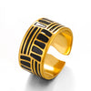 Women's Stainless Steel Geometric Exaggerated Wide Open Ring With Black Oil Dropping And 18K Gold Plated Electroplating