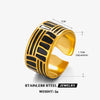 Women's Stainless Steel Geometric Exaggerated Wide Open Ring With Black Oil Dropping And 18K Gold Plated Electroplating