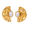 Women's Stainless Steel Geometric Fan Shaped Hammered Electroplated Earrings