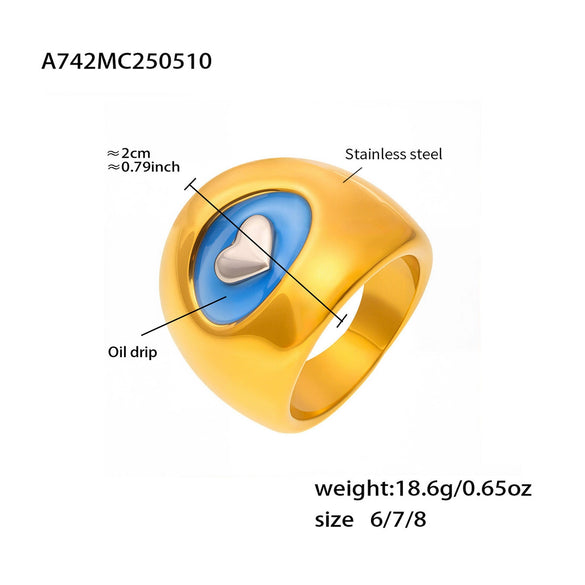 Women's 316L Stainless Steel Geometric Fashion Love Ring With 18K Real Gold Electroplating