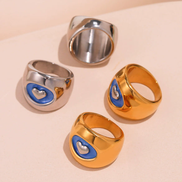 Women's 316L Stainless Steel Geometric Fashion Love Ring With 18K Real Gold Electroplating