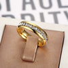 Women's Stainless Steel Geometric Finger Ring With Gold Tone Electroplated Finish And Diamond Encrusted Light Luxury Style