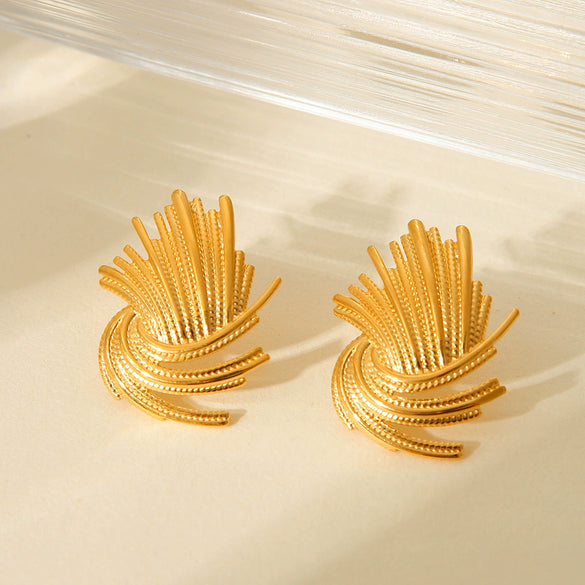 Women's Stainless Steel Geometric Fireworks Ray Shaped Woven Twist Electroplated Earrings
