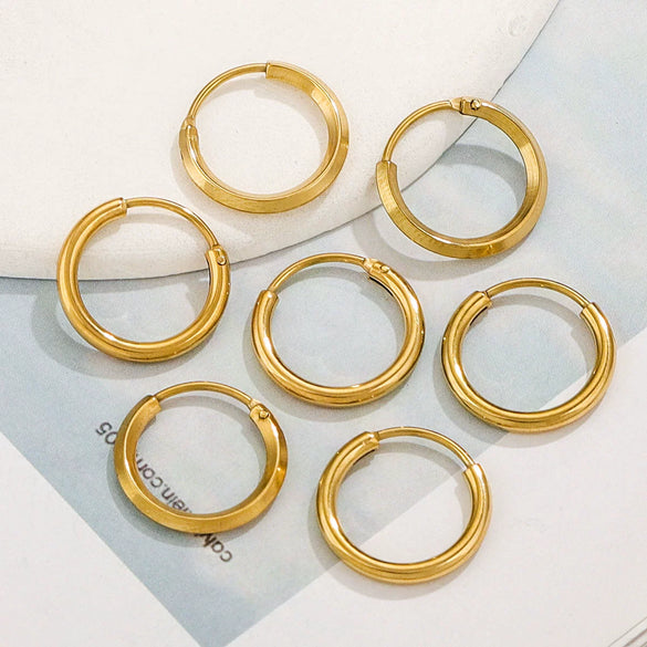 Women's Stainless Steel Geometric Fish Pattern Electroplated Circle Square Line Earrings