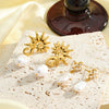 Women's Stainless Steel Geometric Flower Earrings With Zircon And Pearl Gold Plated Light Luxury Fashion Jewelry