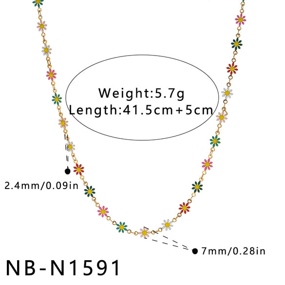 Women's Stainless Steel Geometric Flower Enamel Necklace With 18K Vacuum Plated Finish And Regular Chain