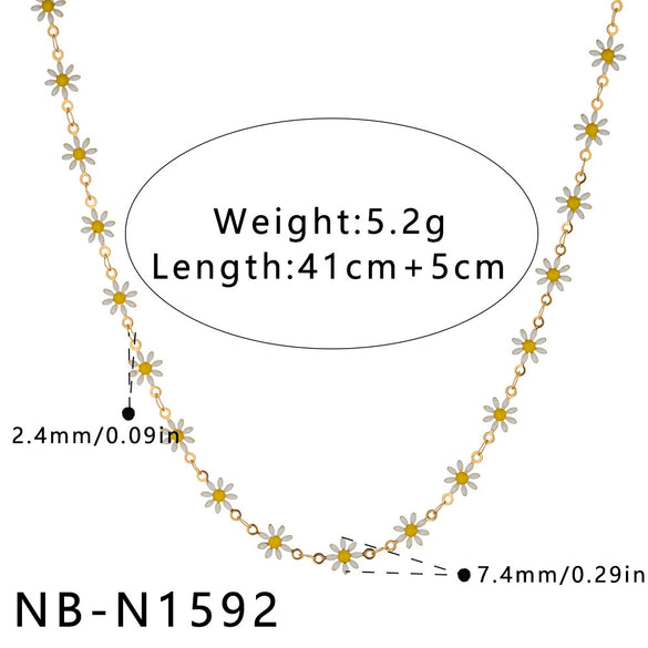 Women's Stainless Steel Geometric Flower Enamel Necklace With 18K Vacuum Plated Finish And Regular Chain