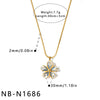 Women's Stainless Steel Geometric Flower Pattern Necklace With Oil Drip Design Vacuum Plated Finish And Rhinestone Accent