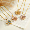 Women's Stainless Steel Geometric Flower Pattern Necklace With Oil Drip Design Vacuum Plated Finish And Rhinestone Accent