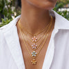 Women's Stainless Steel Geometric Flower Pattern Necklace With Oil Drip Design Vacuum Plated Finish And Rhinestone Accent