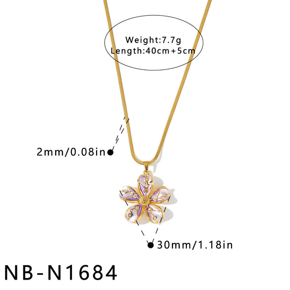 Women's Stainless Steel Geometric Flower Pattern Necklace With Oil Drip Design Vacuum Plated Finish And Rhinestone Accent