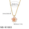 Women's Stainless Steel Geometric Flower Pattern Necklace With Oil Drip Design Vacuum Plated Finish And Rhinestone Accent