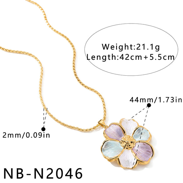 Women's Stainless Steel Geometric Flower Pendant Necklace With Rhinestone Details And 18K Gold Plated Finish