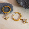 Women's Stainless Steel Geometric Four Flower Zircon Tassel Stud Earrings With Electroplated Finish