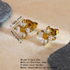 Women's Stainless Steel Geometric Four Flower Zircon Tassel Stud Earrings With Electroplated Finish