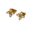 Women's Stainless Steel Geometric Four Flower Zircon Tassel Stud Earrings With Electroplated Finish