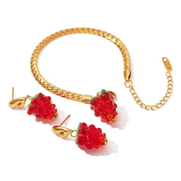 Women's Stainless Steel Geometric Fruit Style Electroplating Bracelet Earrings