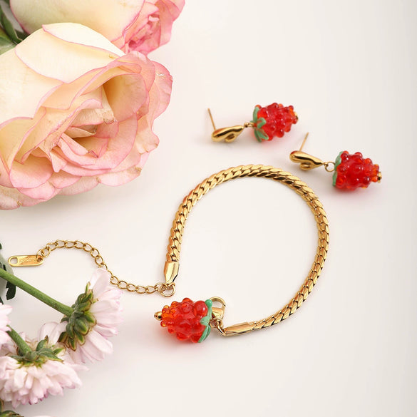 Women's Stainless Steel Geometric Fruit Style Electroplating Bracelet Earrings