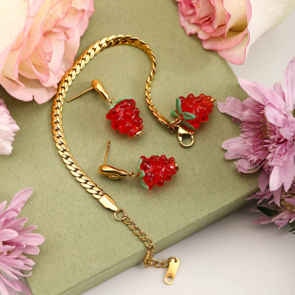 Women's Stainless Steel Geometric Fruit Style Electroplating Bracelet Earrings