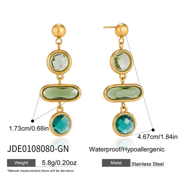 Women's Stainless Steel Geometric Gemstone And Glass Tassel Earrings With Plated Finish