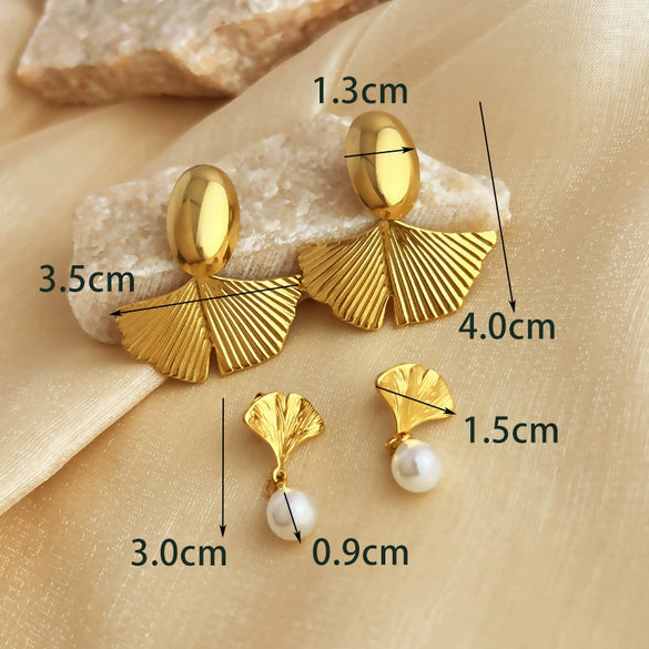 Women's Stainless Steel Geometric Ginkgo Leaf Fanshaped Cold Style Light Luxury Ear Studs