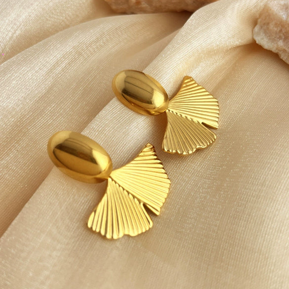 Women's Stainless Steel Geometric Ginkgo Leaf Fanshaped Cold Style Light Luxury Ear Studs