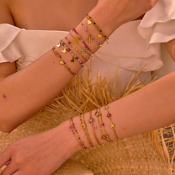 Women's Stainless Steel Geometric Handbeaded Bracelet With Electroplating Design