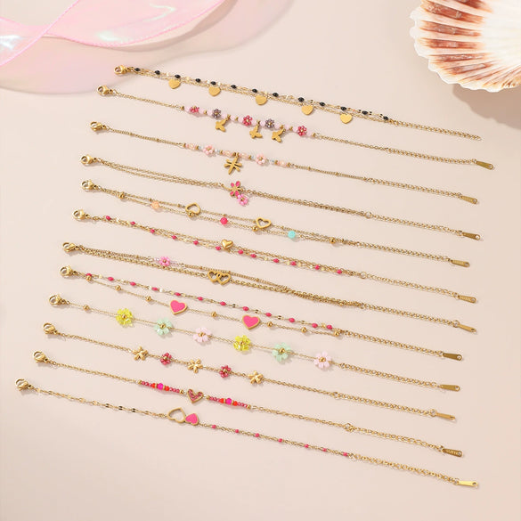 Women's Stainless Steel Geometric Handbeaded Bracelet With Electroplating Design