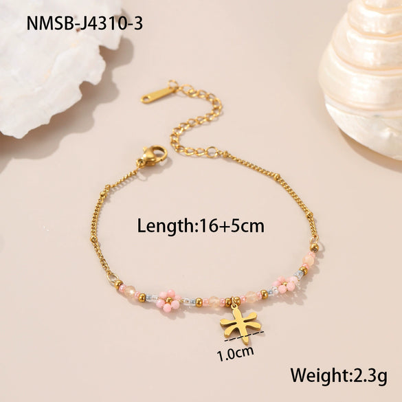 Women's Stainless Steel Geometric Handbeaded Bracelet With Electroplating Design