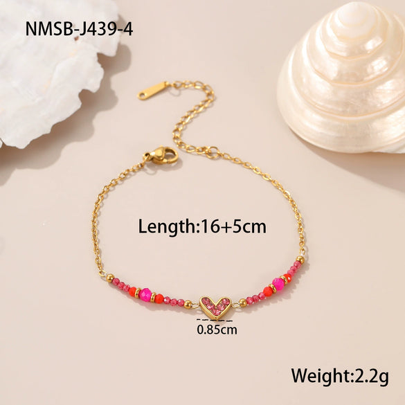 Women's Stainless Steel Geometric Handbeaded Bracelet With Electroplating Design
