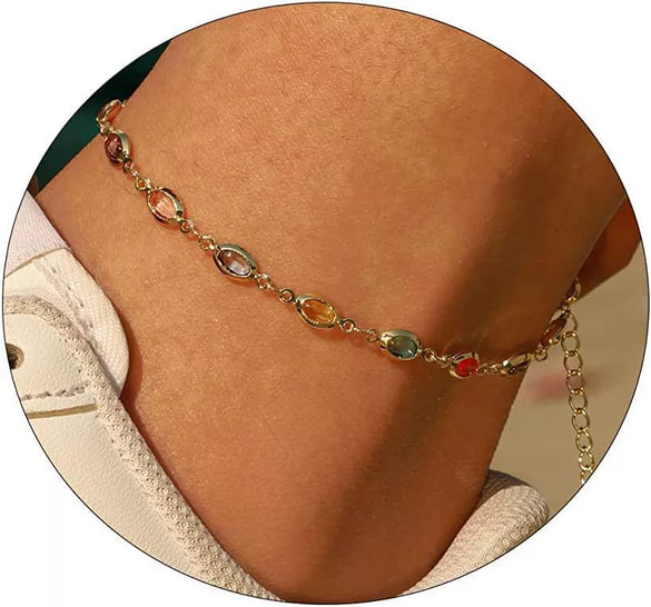 Women's Stainless Steel Geometric Heart Fishbone Snake Chain Fine Bead Paperclip Anklet Simple Fashion Foot Jewelry