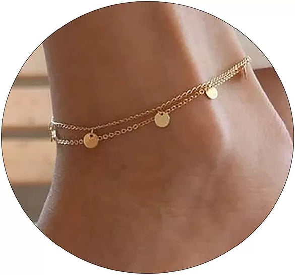 Women's Stainless Steel Geometric Heart Fishbone Snake Chain Fine Bead Paperclip Anklet Simple Fashion Foot Jewelry
