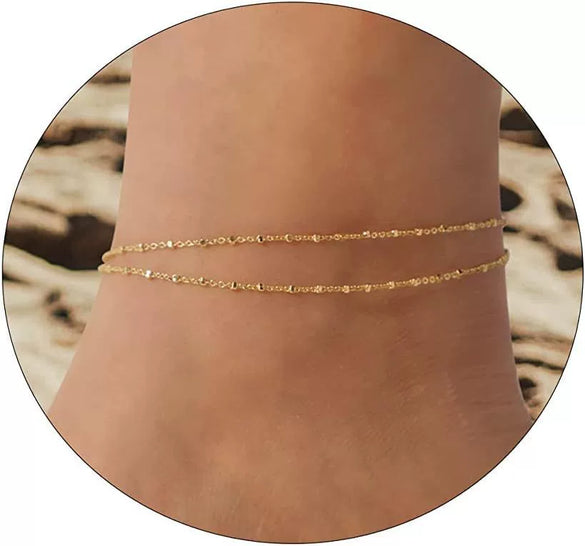 Women's Stainless Steel Geometric Heart Fishbone Snake Chain Fine Bead Paperclip Anklet Simple Fashion Foot Jewelry