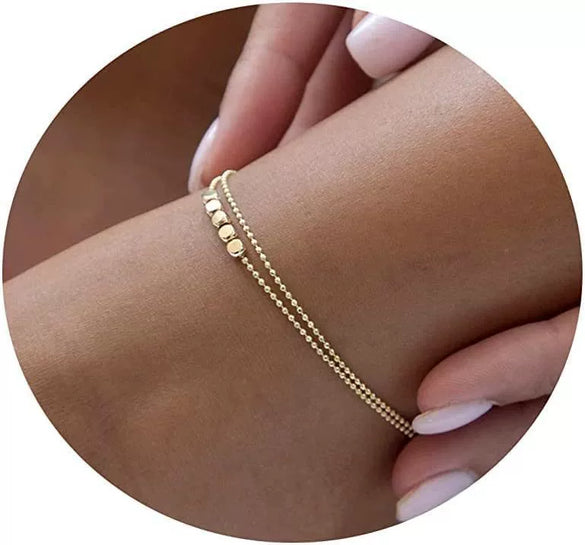 Women's Stainless Steel Geometric Heart Fishbone Snake Chain Fine Bead Paperclip Anklet Simple Fashion Foot Jewelry