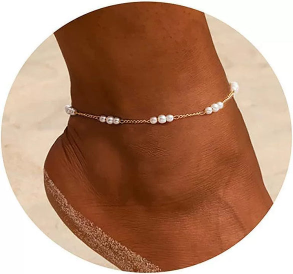 Women's Stainless Steel Geometric Heart Fishbone Snake Chain Fine Bead Paperclip Anklet Simple Fashion Foot Jewelry