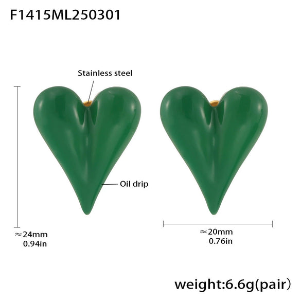 Women's 316L Stainless Steel Geometric Heart Light Luxury Color Glazed Earrings With Pvd Electroplating