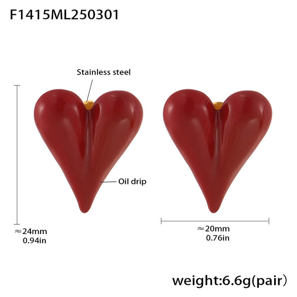 Women's 316L Stainless Steel Geometric Heart Light Luxury Color Glazed Earrings With Pvd Electroplating