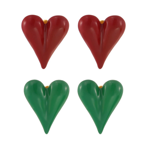 Women's 316L Stainless Steel Geometric Heart Light Luxury Color Glazed Earrings With Pvd Electroplating