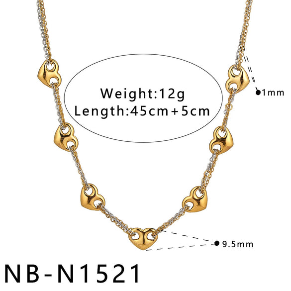 Women's Stainless Steel Geometric Heart Pig Nose Pendant Necklace With 18K Gold Vacuum Plating And Regular Chain